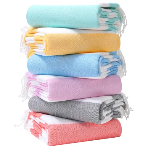 Genovega 6 Oversized Turkish Beach Bath Towel Set Bulk 74"x38" Extra Large Sand Free Quick Dry Swimming Camping Pool Clearance Towels Essentials Adult Multi Stripe Travel Blanket - color: Orange Yellow Purple Lightblue Grey Lightgreen Stripe