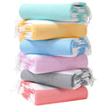 Genovega 6 Oversized Turkish Beach Bath Towel Set Bulk 74"x38" Extra Large Sand Free Quick Dry Swimming Camping Pool Clearance Towels Essentials Adult Multi Stripe Travel Blanket - color: Orange Yellow Purple Lightblue Grey Lightgreen Stripe
