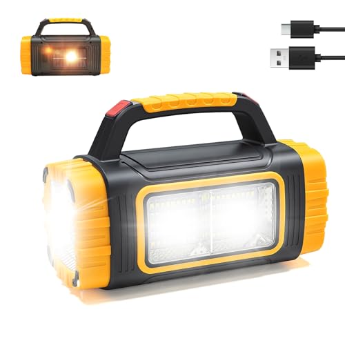 Solar Powered Flashlight Rechargeable, 8 Light Modes 2000mAh Battery 3000 Lumens USB LED Handheld Flashlights, Multi-Function Flashlight for Emergency Spotlight Camping Lantern Hiking (YELLOW)1PC - color: Yellow