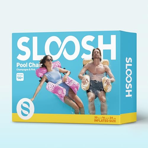 SLOOSH Inflatable Pool Floats Adult,2 Packs Floating Lounge Chairs,Blow up Pool Noodles for Adult Heavy Duty,Floating Chair for Party Summer Water Beach Lake Fun - style: Tropical Leaves-Champagne, Pink