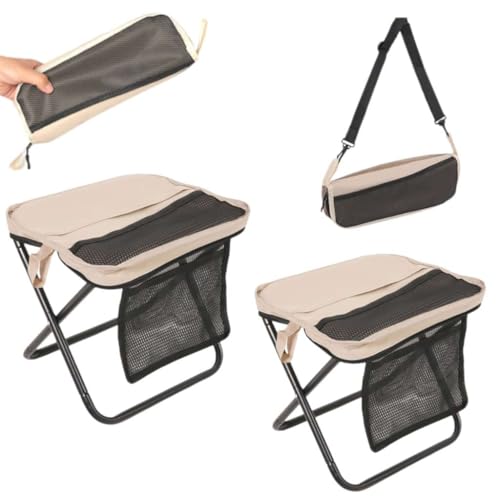 2 Pack Portable Folding Stools, Collapsible Backpack Stool with 3 Storage Pouches, Camping Chair Outdoor Seats Foot Rest, Ultralight for Hiking, Fishing, Camping, Festivals, Large 13"x10.62"x12.2"