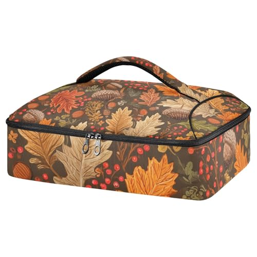 Casserole Carriers for Hot or Cold Food Reusable Casserole Dish Carrier Insulated Thermal Large Capacity Durable Perfect for Party Camping Family Gatherings Yellow Fish - color: Brown Maple Leaves Acorns Berries Branches