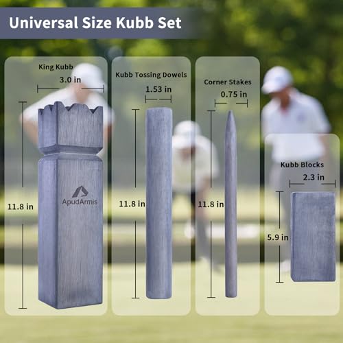 ApudArmis Kubb Yard Game Set, Viking Chess Outdoor Clash Toss Yard Game with Carrying Case - Rubber Wooden Backyard Lawn Games Set for Teenagers Adults Family - color: Gray