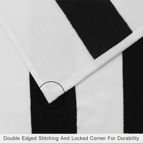 COTTON CRAFT Hooded Beach Towel – Oversized 39 x 68 Towel with Hood for Adults - 100% Ringspun Cotton Velour Terry Towel - 450 GSM Super Soft Plush Absorbent Quick Dry Bath Wrap – Cabana Stripe Black - color: Cabana Stripe - Black, size: 1 Pack - 39x68 Ho