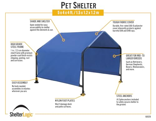 ShelterLogic 5' Outdoor Pet Shade, Versatile Pet Canopy Tent for Medium to Large-Breed Dogs, Cats, Small Animals and Livestock, Blue - size: Large