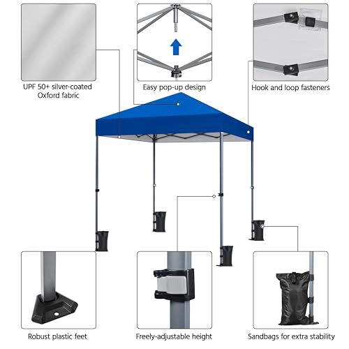 Yaheetech 6.6×6.6 Pop Up Canopy Easy Set-up Tent, Portable Outdoor Canopy Instant Tent, Commercial Gazebo with Wheeled Carry Bag & 4 Sandbags for Home, Party & Outdoor Activities, Blue - color: Blue, size: 6.6×6.6