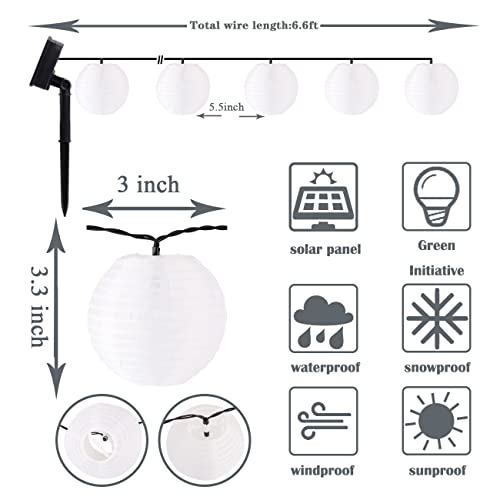 Vigdur Solar Lantern String Lights - Outdoor Paper Lantern Lights Waterproof, Outdoor Patio Light for Garden Party Camping Yard Decor, (6.6FT) - color: White Solar Lantern