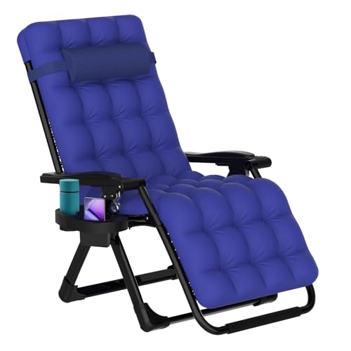 ZENPETIO Zero Gravity Lounge Chair, Foldable Outdoor Recliner with Detachable Cushion, Portable Anti Gravity Lounger for Camping, Patio, Poolside, Lawn - Royal Blue - color: Royal Blue