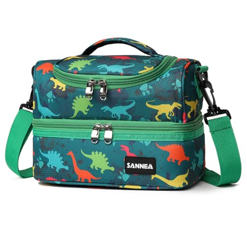 Double Deck Lunch Bag Cooler Insulated Lunch Box Tote 7L Dinosaur Age Bento Bags with Removable Adjustable Strap - color: 7L Dinosaur Age