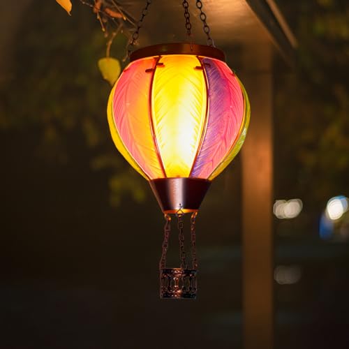 Solar Hot Air Balloon Lantern with Flame Outdoor Lights, Solar Lantern Gardening Gifts for Mom Grandmom, Hanging Hot Air Balloon Lights Outdoor Waterproof Decor for Patio - color: Gradient Orange