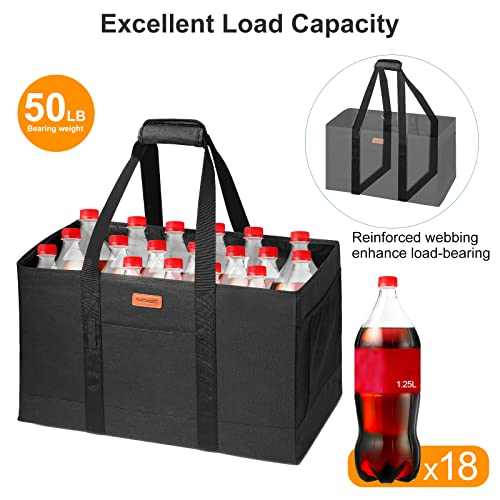 WONDAY Large Utility Tote Bag, Reusable Grocery Bags Collapsible Tote, Large Tote Bag With Handles Utility Tote Shopping Bags for Groceries, Storage, Picnic, Beach, Pool (Black) - color: Black