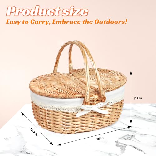 Hap Tim Wicker Picnic Basket for 2 with Lid - Unique Gifts Ideas for Couple, Engagement, Wedding, Bridal Shower, Family, Christmas - White Elephant Gifts for Adults(Y2408B-1)