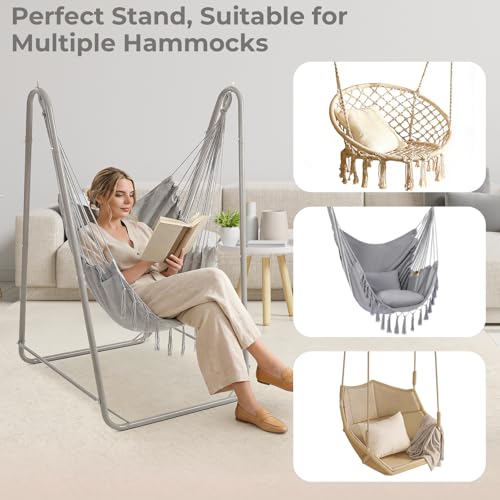 Hammock Stand for Multiple Hammock, Heavy-Duty Steel Hanging Chair Stand for Indoor & Outdoor, Solid Support & Stable Base, 220 lbs Capacity, Easy Assembly, U-Shaped Stand Only - Gray - color: Grey, size: Stand Only