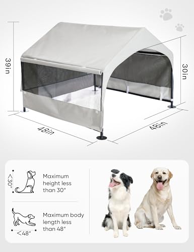 Suddus Dog House Outdoor, Extra Large Dog Tent Outside, Dog Shade Shelter with Three-Sided Breathable Mesh Windows, Sun Rain Cover for Pet, Dogs 48" D x 48" W x 39" H - color: Grey, size: XXL Tent (48"D x 48"W x 39"H)