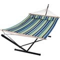 SUNCREAT Hammock with Stand 2 Person Heavy Duty, Freestanding Hammock with Spreader Bar, Soft Pillow, Green Stripes - color: Green&blue, size: 12 ft Stand