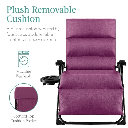 Best Choice Products Oversized Zero Gravity Chair, Folding Outdoor Patio Recliner, XL Anti Gravity Lounger w/Removable Cushion, Cup Holder, Side Tray, 350lb Capacity - Amethyst Purple - color: Amethyst Purple