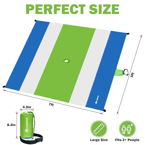 Green Beach Blanket with Umbrella Hole 7ftx5ft- Water Resistant, Sandproof, Lightweight, Rip-Stop Nylon with Umbrella Hole & Sand Pockets, Camping Essentials, Beach Canopy Compatible - color: Green, size: 7x5