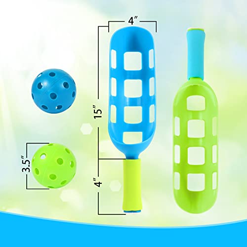 Scoop and Toss Set - Outdoor Toys for Kids with 2 Scoop Rackets and 2 Balls, Beach Lawn Yard Scoop Ball Game for Kids and Adults,Backyard Outside Toss and Catch Game - color: 1 Bule 1 Green