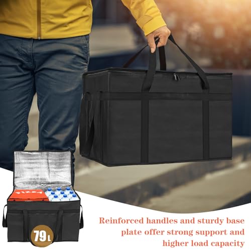 PEASUG XXXL Insulated Bags for Food Delivery with Removable Hard Bottom,Pizza Delivery Bags, Large Capacity Cooler Bag Keep Food Warm for Grocery Shopping and Catering, Foldable, Heavy-Duty (Black) - color: Black