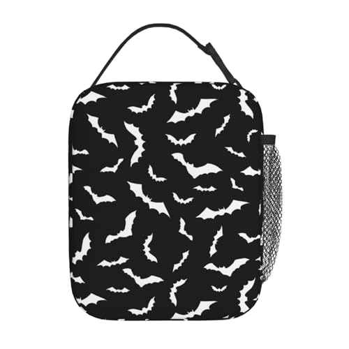 Halloween Cool Black Bat Goth Insulated Lunch Bag Portable Reusable Zipper Lunch Box For Men Women Work Picnic Travel Camping - color: Black15