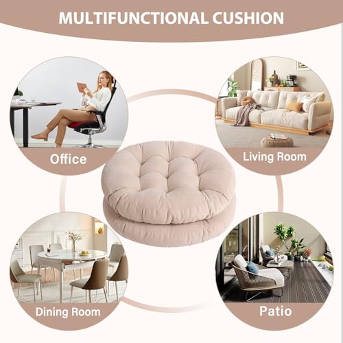 Tiita Outdoor Cushions Square Floor Pillow Thicken Tufted Seat Pad Large Floor Cushion for Yoga Meditation Living Room - color: Round|beige, size: 2 Count (Pack of 1)