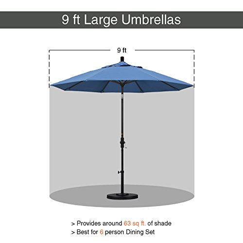 California Umbrella 9' Round Aluminum Market Umbrella, Crank Lift, Push Button Tilt, Black Pole, Frost Blue Olefin - color: Frost Blue