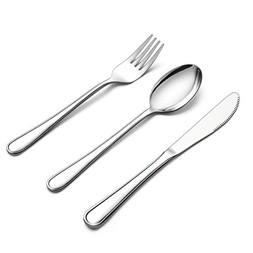 LIANYU 12-Piece Kids Silverware Set, Stainless Steel Toddler Utensils Flatware Set, Child Cutlery Tableware for 4, Include knives Forks Spoons, Mirror Finished, Dishwasher Safe - color: Silver