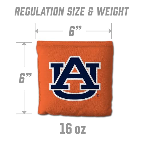 YouTheFan Officially-Licensed NCAA Set of 8 Cornhole Bags - All Weather Dual Sided Slide & Stop - Regulation Size with Carry case - color: Auburn Tigers