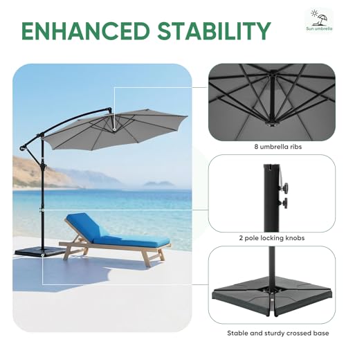 NEWBULIG 10FT Patio Umbrella, Offset Cantilever Outdoor Patio Table Umbrella, UV Protection, Fade Resistant Fabric, Easy Tilt Adjustment for Pool, Deck, Garden, Backyard - color: Gray, size: 10FT-with 4 Bases