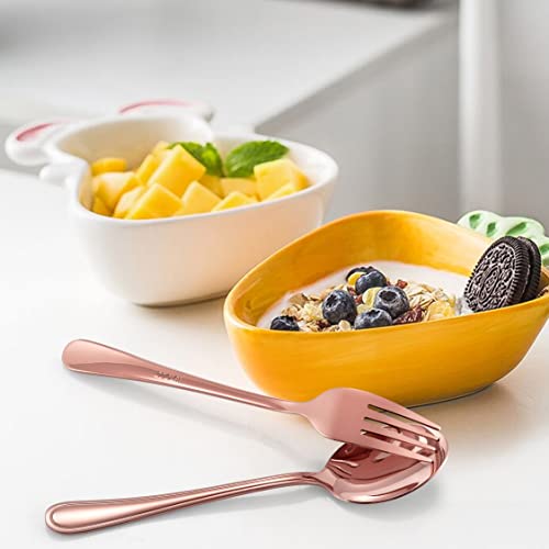 LIANYU 12-Piece Rose Gold Kids Silverware Set, Stainless Steel Toddler Utensils Flatware Set, Child Cutlery Tableware for 4, Include knife Fork Spoon, Mirror Finished, Dishwasher Safe - color: Copper