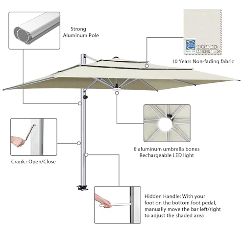 EliteShade USA APOLLO 3-Tier 10x13FT Full Aluminum Cantilever Patio Umbrella for Outdoor Restaurant Garden Courtyard Deck Pool and Marketing with Light (No battery), Natural - color: Natural, style: 10x13FT Apollo