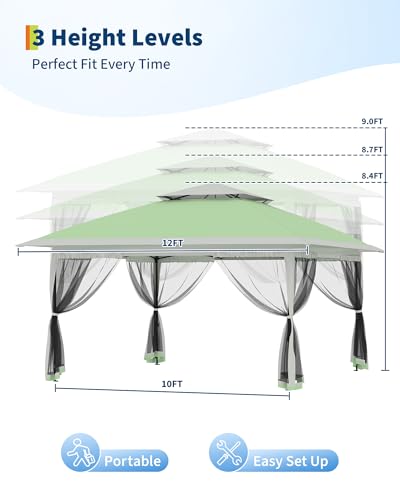 Garvee 12x12FT Pop Up Gazebo with Mosquito Netting, Outdoor Canopy Tent Easy Setup for Backyard Patio Garden Deck, Olive Green - color: Olive Green, size: 12FT
