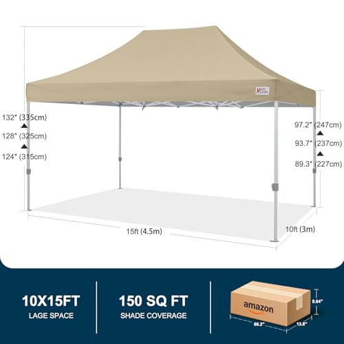 MASTERCANOPY Pop Up Canopy Tent Commercial Grade 10x15 Instant Shelter (Beige) - color: Beige, size: 10x15