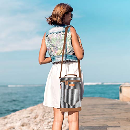 Tirrinia 2 Bottle Wine Gift Tote Carrier - Leakproof & Insulated Padded Versatile Wine Cooler Bag for Travel, BYOB Restaurant, Wine Tasting, Party, Dinner,Gift for Wine Lovers, Black Stripe - color: Black Stripe, size: 2 Bottle-without front pocket