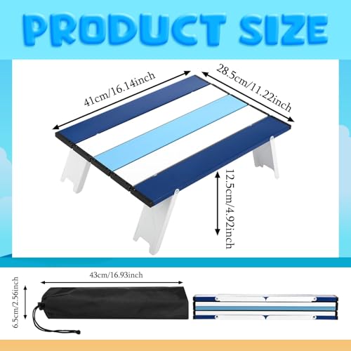 CroBlissful Beach Table Folding Camping Portable Table Striped White Aluminum Side with Carry Bag for Camping Picnics and Outdoor Activities(16x11x5 in,Navy Blue) - color: Navy Blue, size: 16x11x5 in