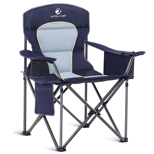 ALPHA CAMP Heavy Duty Camping Chair 500LBS Capacity, Oversized Folding Chair for Heavy People, Padded Portable Outdoor Chair with Cooler Bag & Cup Holder for Camping, Fishing, Beach - color: Blue, size: 1PC