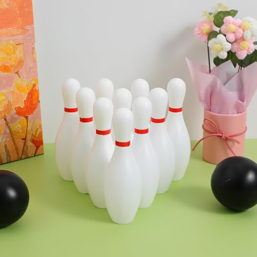 Toddmomy Kids Mini Bowling Set with 10 Pins & 2 Balls, Indoor Outdoor Sports Toy for Toddlers Ages 3-6, Educational Family Games for Boys Girls, Party Favors Birthday Gift (6.3in Tall)