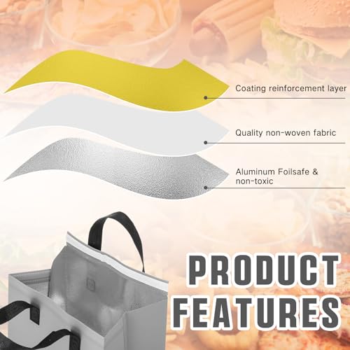 Kacctyen 50 Pcs Insulated Take Away Bags Bulk Thermal Insulation Food for Coffee Milk Tea Pizza Hot Cold Food Delivery Cooler Bag for Catering Restaurant Grocery Picnic, 9.5" x 9.5" x 6"(Grey) - color: Grey