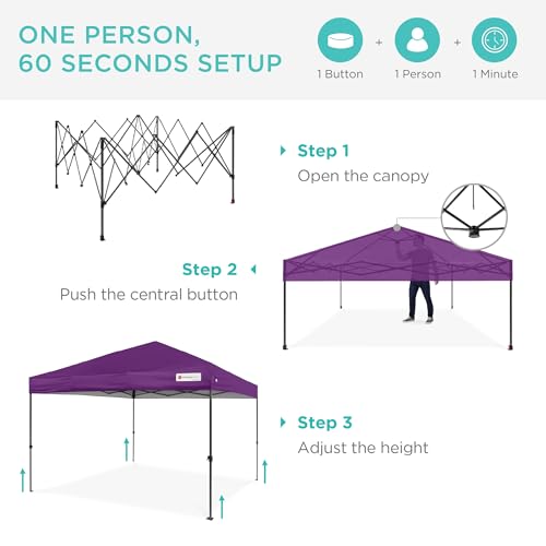 Best Choice Products 10x10ft Pop Up Canopy Tent, Outdoor Shade, 1 Person 1 Minute Set Up, Carry Case, 4 Weight Bags - Amethyst Purple - color: Amethyst Purple, size: 10x10ft