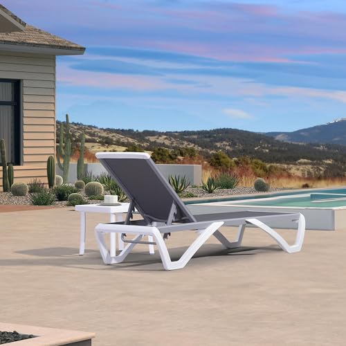 PURPLE LEAF Patio Chaise Lounge Chair Set Outside Aluminum Plastic Stackable Tanning Chairs with Side Table for Pool Sunbathing Beach Deck Outdoor Lounger, Grey - color: Grey, style: 1 chair + 1 table