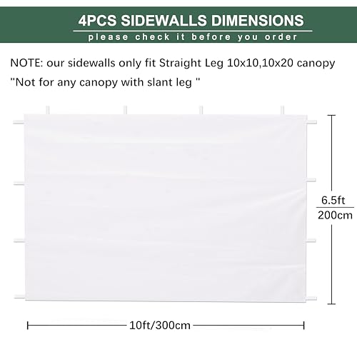 SideWalls for 10x10 Pop up Canopy Frame, 3 Pack White SunWall and 1Pack Door Only, (with Zippers) - color: White, size: 4 Sidewalls