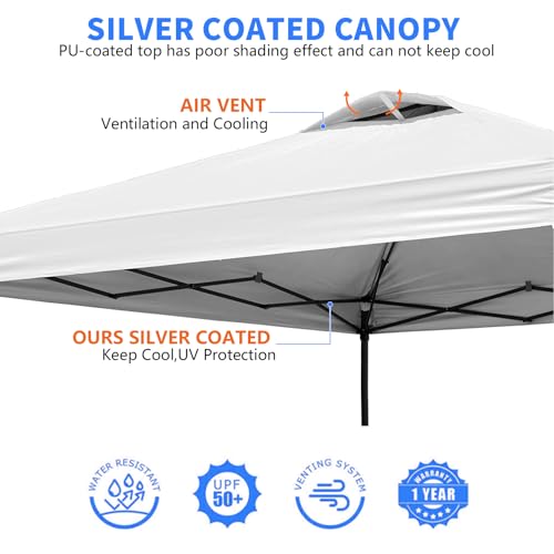 10x10 Canopy Replacement Top Cover with Air Vent, 210D Silver Coated Waterproof Polyester, Pop Up Tent Cover for Straight Leg Canopy Frame, Canopy Top Only - color: Silver-coated White
