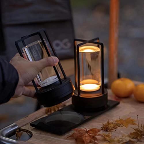 Portable Metal Table Lamp for Indoor/Outdoor ,Rechargeable Cordless LED Lamp, 3-Colour Infinitely Dimming Battery Powered Small Desk Lamp, Restaurant/Bedroom/Bar/Coffee Shop/Camping Light (Black) - color: Black