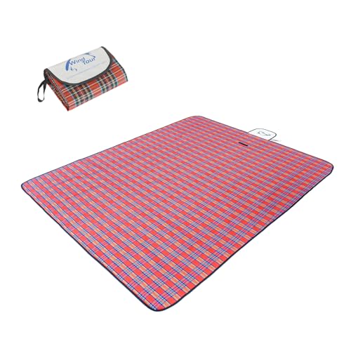 Wind Tour Waterproof Picnic Blanket with Carry Strap - Foldable Sandproof Outdoor Mat for Camping, Beach, Park - 59" x 71",Red (Single Mat) - color: 59" X 71",red (Single Mat)