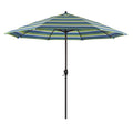 California Umbrella 12-Year Protection 9-Ft Outdoor Patio Umbrella, Sunbrella Fade-Resistant Acrylic Fabric, Auto Tilt and Crank, Heavy-Duty Aluminum Frame/ Reinforced Ribs, Bronze Pole, Seville Seaside - color: Seville Seaside