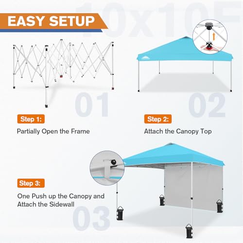EAGLE PEAK Commercial Canopy 10x10 Pop Up Canopy Tent with 1 Sidewall, Easy Setup Heavy Duty Instant Event Shelter for Vendors & Markets, Outdoor Sun Shade, Light Blue - color: Light Blue, size: 10x10