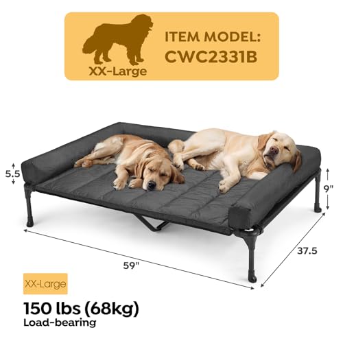 Veehoo Cooling Elevated Dog Bed Add Removable Waterproof Bolster Cushion Mat, Raised Pet Cot with Breathable Teslin Mesh, No-Slip Feet, Dog Sofa Bed for Indoor Outdoor, XXLarge, Black CWC2331B - color: Black, size: 59.0"L x 37.5"W x 9.0"Th