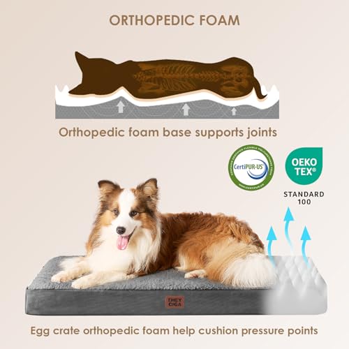 EHEYCIGA Orthopedic XXL Dog Beds for Jumbo Dogs with Removable Washable Cover, Grey, 50x36 - color: Grey, size: 50*36*4 inches