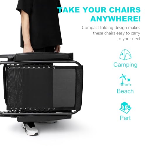 SZHLUX 1 PCS Adjustable Steel Mesh Zero Gravity Lounge Chair Recliners W/Pillows and Cup Holder Trays - Black