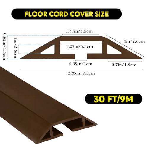 Pangda Floor Cable Cover Extension Cord Cover Protector Outdoor Heavy Duty Cord Protector Hider Soft Organize and Protect Wire on Floor for Home Office or Outdoor Settings(Brown,30 ft) - color: Brown, size: 30 ft